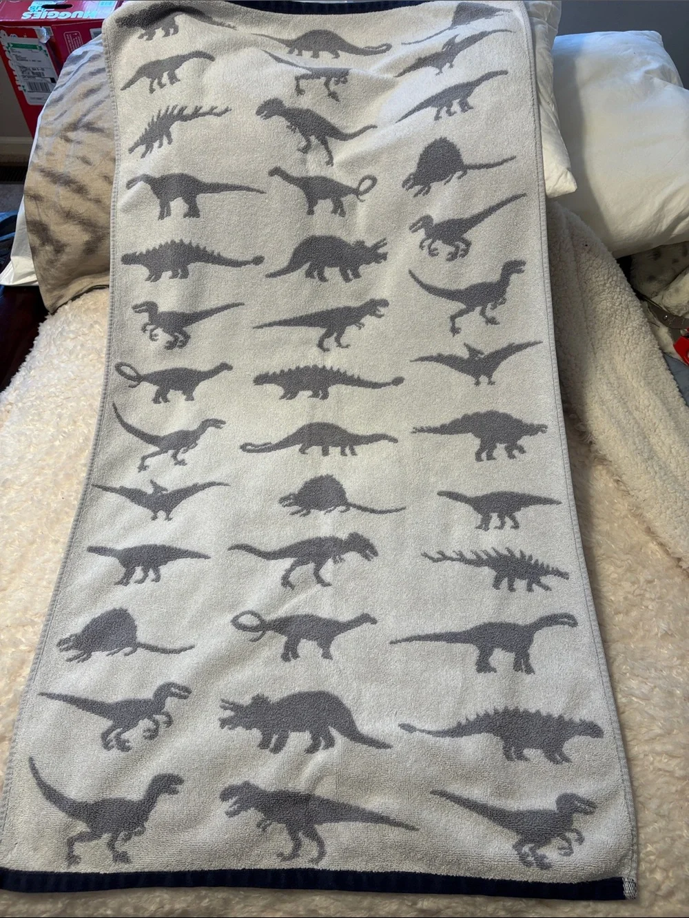 Pottery Barn Kids Finn Dino Bath Towel 25x50